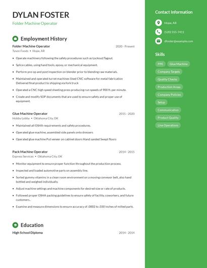 Folder Machine Operator Resume