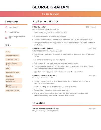 Folder Operator Resume