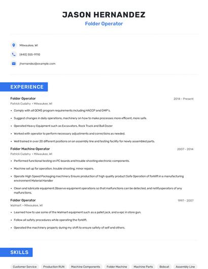 Folder Operator Resume