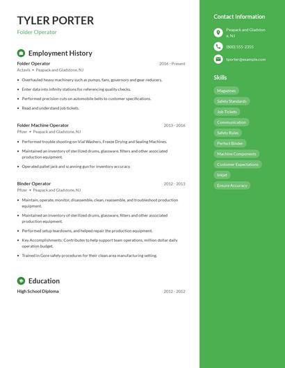 Folder Operator Resume