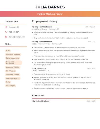 Folding Machine Feeder Resume