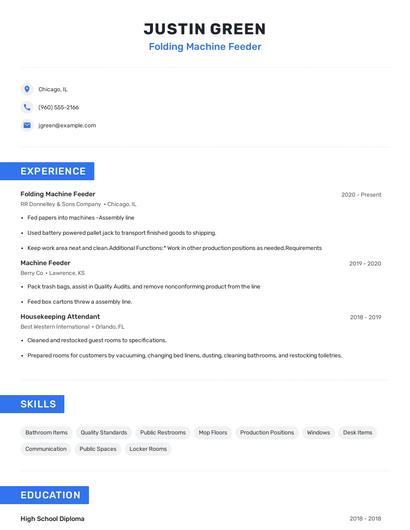 Folding Machine Feeder Resume