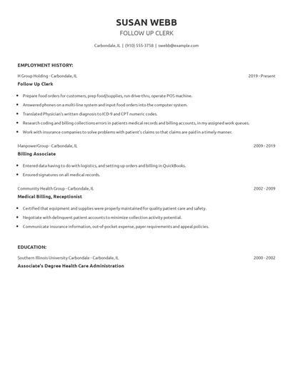 Follow Up Clerk Resume