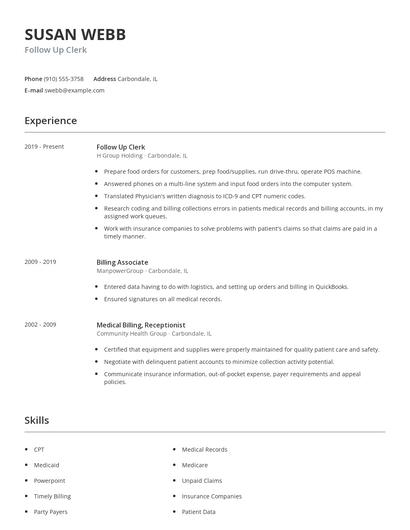 Follow Up Clerk Resume
