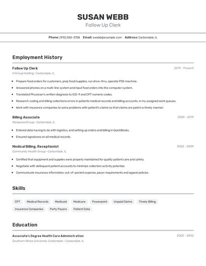 Follow Up Clerk Resume