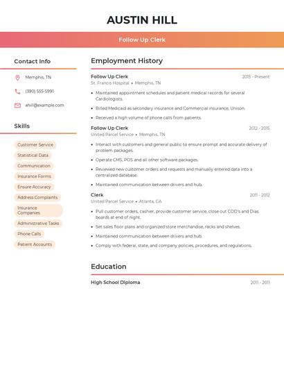 Follow Up Clerk Resume