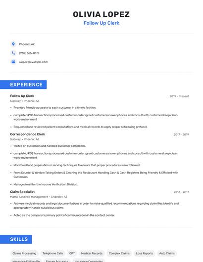 Follow Up Clerk Resume