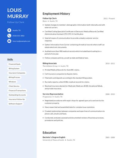 Follow Up Clerk Resume