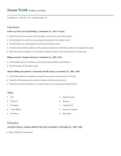 Follow Up Clerk Resume