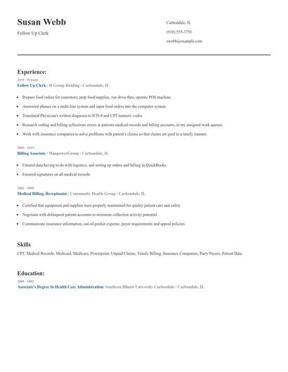 Follow Up Clerk Resume