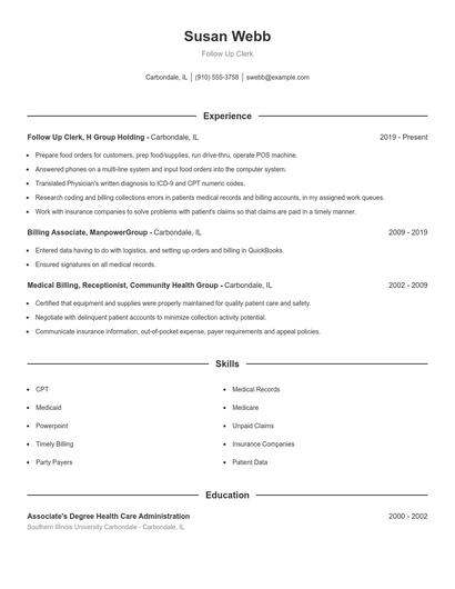 Follow Up Clerk Resume