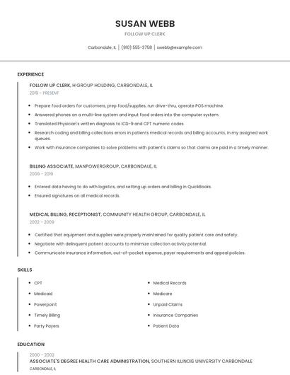 Follow Up Clerk Resume