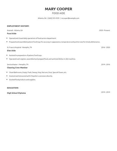 Food Aide Resume