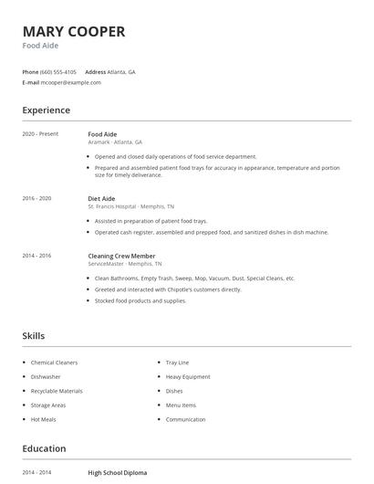 Food Aide Resume