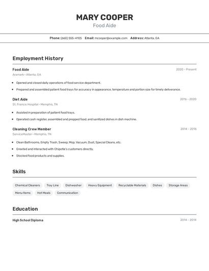 Food Aide Resume