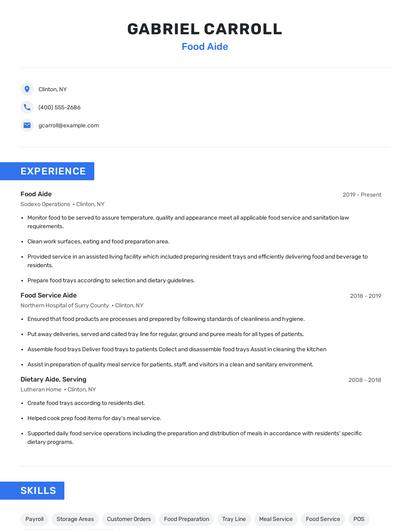 Food Aide Resume