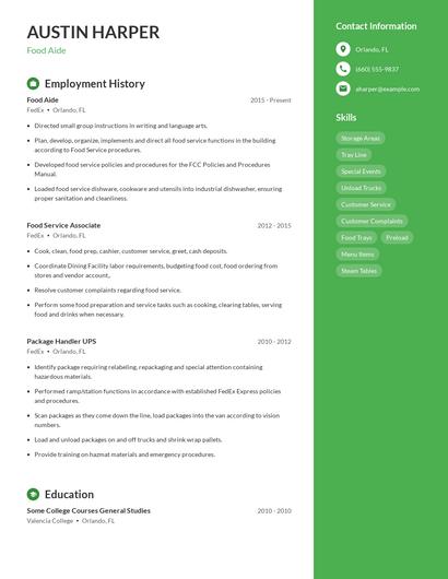 Food Aide Resume