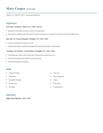 Food Aide Resume