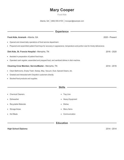 Food Aide Resume