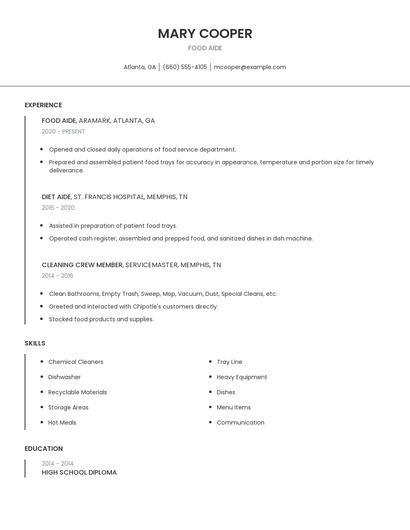 Food Aide Resume