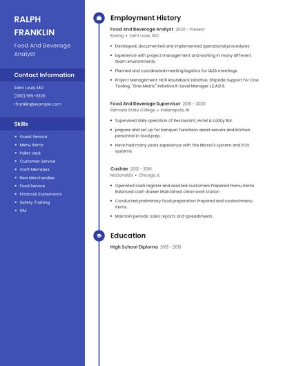 Food And Beverage Analyst Resume