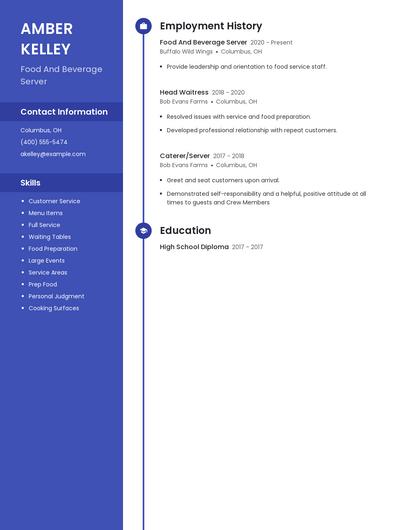 Food And Beverage Server Resume
