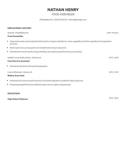 Food Assembler Resume