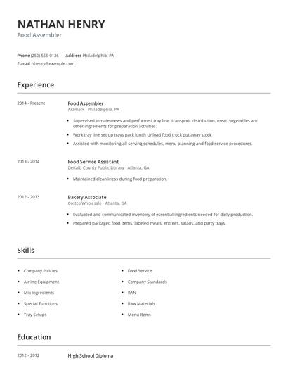 Food Assembler Resume