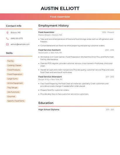 Food Assembler Resume