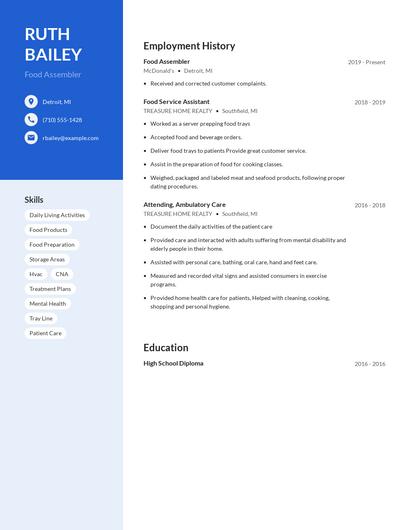 Food Assembler Resume