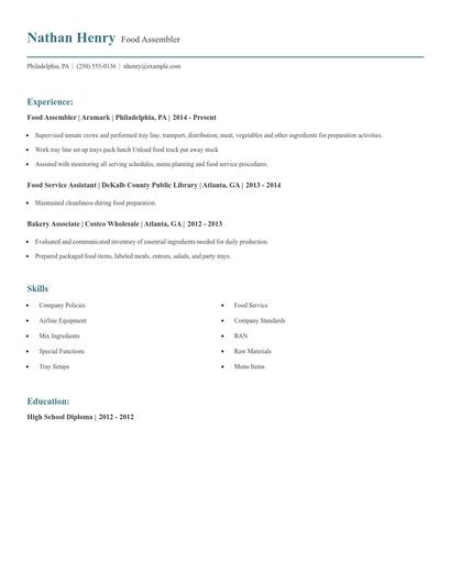 Food Assembler Resume