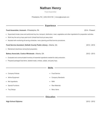 Food Assembler Resume