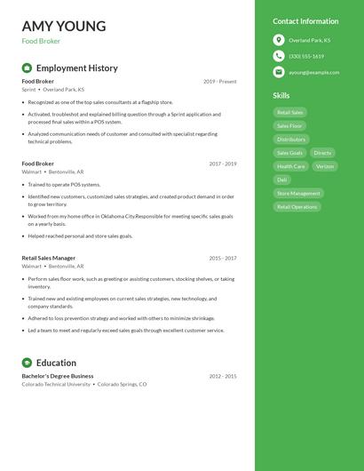Food Broker Resume