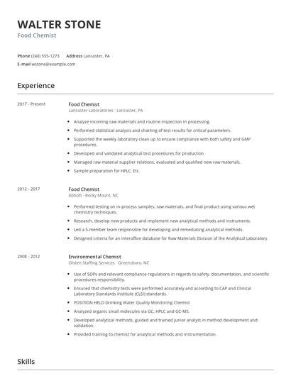 Food Chemist Resume