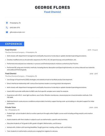 Food Chemist Resume