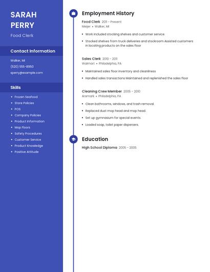 Food Clerk Resume