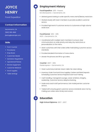 Food Expeditor Resume
