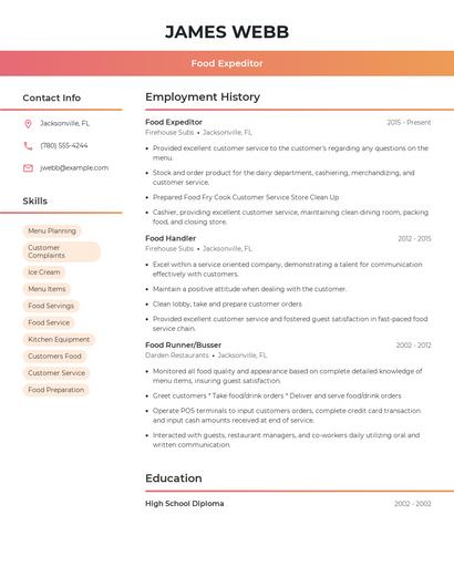 Food Expeditor Resume