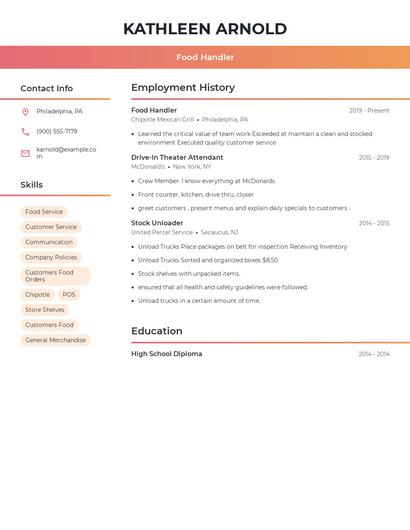 Food Handler Resume
