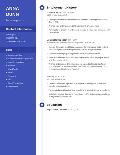 Food Inspector Resume