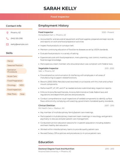 Food Inspector Resume