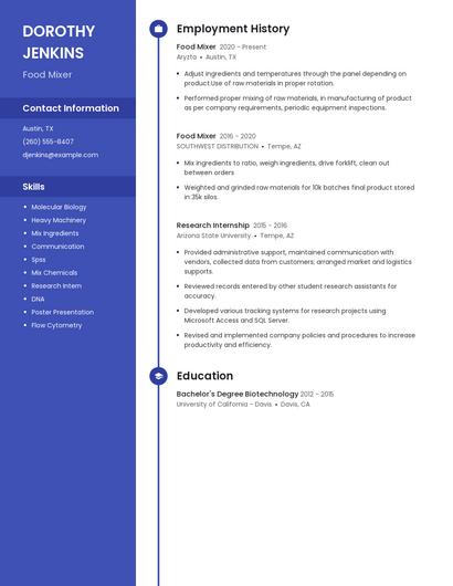 Food Mixer Resume