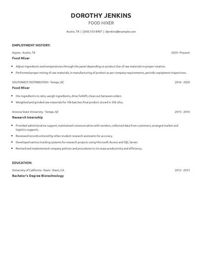 Food Mixer Resume
