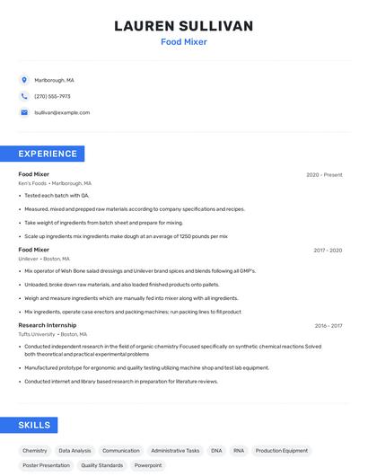 Food Mixer Resume