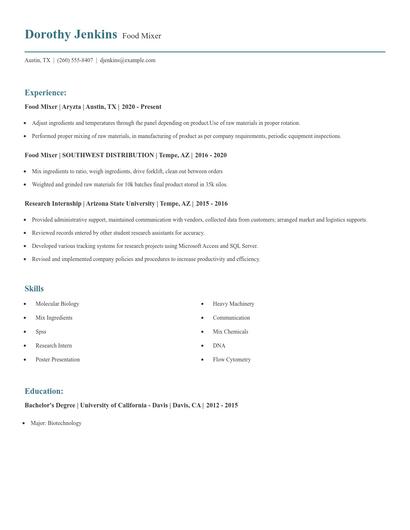 Food Mixer Resume