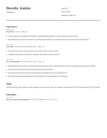Food Mixer Resume