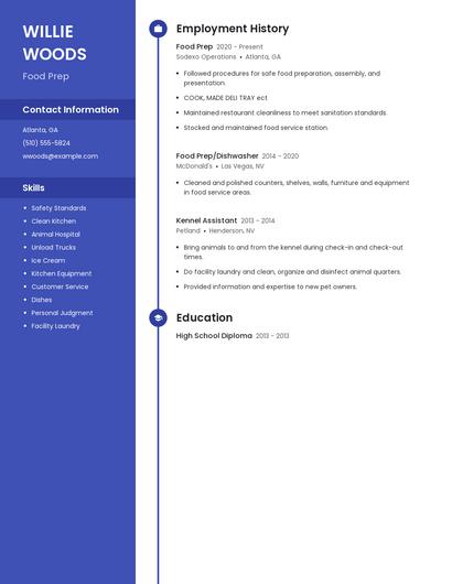 Food Prep Resume