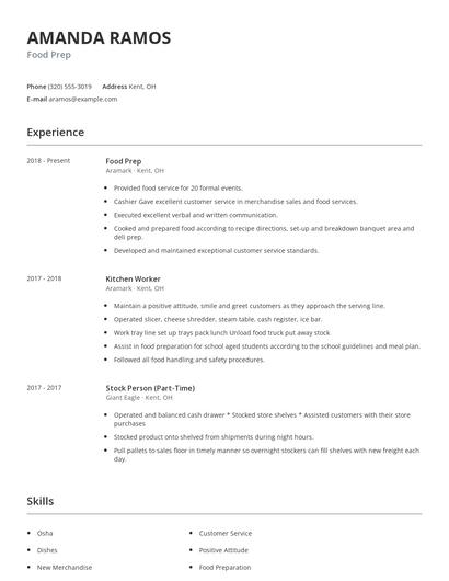 Food Prep Resume