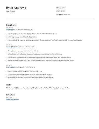 Food Preparer Resume