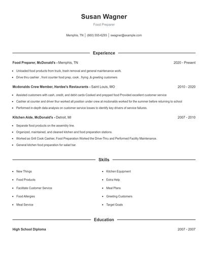 Food Preparer Resume